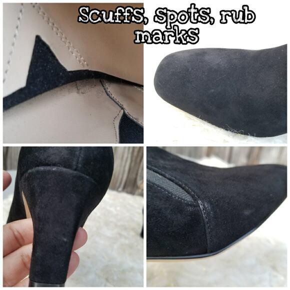 Square Toe Pumps Adrienne Vittadini Lave Size 8.5 Black Suede Leather Pilgrim - Picture 9 of 15